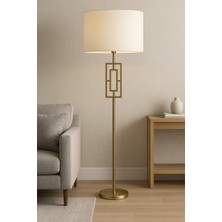 Vinner Puglia Geometrik Gold Gövdeli Modern Lambader - Krem Şapkalı Dekoratif Ayaklı Lamba