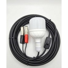 Geseus Aküden Bağlantılı Maşalı 30W 12V LED Ampul,lü E27 Duylu Anahtarlı Araç,karavan,kamp Seyyar Lamba 12/16A 2 X1,5mm Ttr Bakır 10 Mt-Siyah