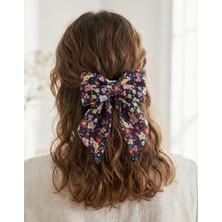 Jz Moda Siyah Çiçek Desenli Otomatik Klipsli Kurdele Toka - Vintage Saç Aksesuarı