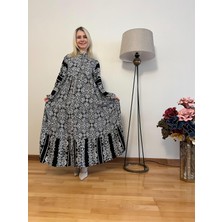 Cardella Lady Siyah Beyaz Desenli Viskon Elbise – Oversize Kesim Uzun Yazlık Elbise