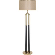 Vinner Houston Eskitme  Mat Gold Detaylı Metal Lambader - Gold Hasır Kahve