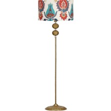 Epifanio Delhi Eskitme Çift Küre Kristal Taşlı Burgulu Metal Lambader - Lale Desenli