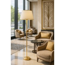 Epifanio Lucent Gold Krem Şapkalı Lambader – Metal Gövde, Modern Salon ve Oturma Odası Lambader