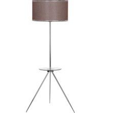 Epifanio Nevers Krom Kaplama Cam Sehpalı Metal Lambader - Krom Hasır Kahve