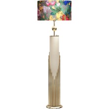 Epifanio Doha Gold Kaplama Gövde Işıklı Özel Tasarım Metal Lambader - Violet Desenli