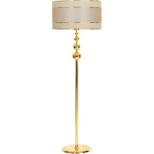 Epifanio Gold Kaplama Üçlü Küre Düz Metal Tek Ayaklı Lambader Çift Gold Şeritli Mataro Vizon