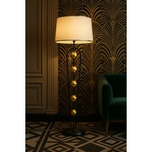 Vinner Plus Orbis Gold Krem Şapkalı Gold Detaylı Siyah Modern Metal Lambader