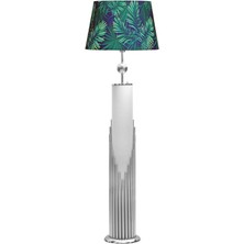 Epifanio Doha Krom Kaplama Gövde Işıklı Özel Tasarım Metal Lambader - Yaprak Desenli