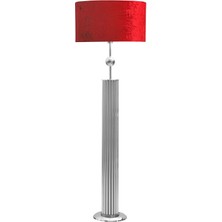 Epifanio Odeon Krom Kaplama Küre Detaylı Metal Çubuk Lambader - Kırmızı Kadife