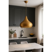 Vinner Golden Pear Line Çizgili Altın Sarkıt Avize | Modern Salon, Mutfak, Hol ve Kafe Aydınlatma