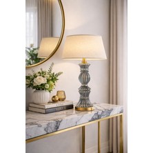 Vinner Aurelia Kristal Euro Grey Cam Abajur – Eskitme Gold Detaylı Dekoratif Masa Lambası