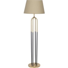Vinner Houston Eskitme  Mat Gold Detaylı Metal Lambader - Hasır Bej