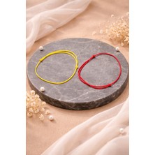 Crystal Atelier Sarı Kırmızı Taraftar Makrome Örgü Ikili Bileklik Kaydırmalı Kilit Ayarlanabilir Unisex