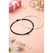 Crystal Atelier Siyah Beyaz Taraftar Makrome Örgü Ikili Bileklik Kaydırmalı Kilit Ayarlanabilir Unisex