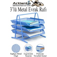 Artlantis Renkli Metal Evrak Rafı 3 Lü 1 Paket Masa Üstü A4 Dosya Düzenleyici Kağıt Tepsisi Metal Fileli Üç Katlı Hareketli Perfore