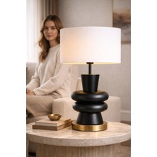 Vinner Sculpta Modern Siyah Ahşap Abajur Pirinç Renk Tabanlı Premium Masa Lambası