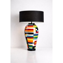 Vinner Luxury El Yapımı Mozaik Seramik Abajur – 65 cm | E27, Siyah Şapka Premium Salon Aydınlatması
