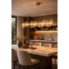 Vinner Modern Cam Silindir Lineer Avize 120 cm Bronz Metal Gövde Yemek Masası Salon LED Avize