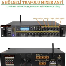 6 Bölgeli Trafolu Mıxer Anfi (250 Watt 100 Volt/usb/bluetooth/iki Mikrofon Giriş)