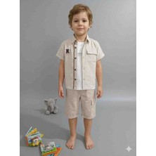 6018 Lavin Kids Şortlu Gömlekli T Shirtlü 3 Lü Erkek Çocuk Takım