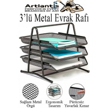 Artlantis Renkli Metal Evrak Rafı 3 Lü 1 Paket Masa Üstü A4 Dosya Düzenleyici Kağıt Tepsisi Metal Fileli Üç Katlı Hareketli Perfore