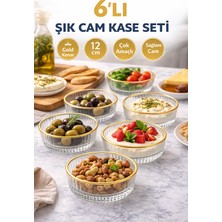Eksen 6’lı Cam Kase Seti 12 cm Gold Kenarlı | Şık Sunum & Kahvaltılık & Çerezlik Kase