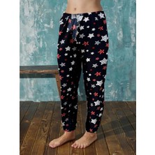 Nexo Kadın Süet Yıldızlı Siyah Süet Tek Alt Pijama