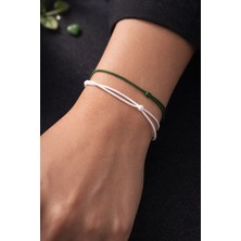 Crystal Atelier Yeşil Beyaz Taraftar Makrome Örgü Ikili Bileklik Kaydırmalı Kilit Ayarlanabilir Unisex