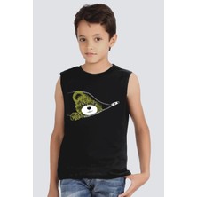 Rock&roll Fermuarlı Teddy Siyah Kesik Kol Erkek Çocuk T-Shirt