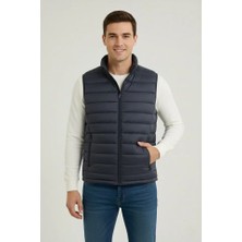 Buğrahayalin Erkek Şişme Fermuarlı Yelek Su Itici Kapitone Astarlı Kumaş Cepli Hafif Kışlık Spor Rahat Kalıp - Lacivert