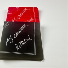 ALS Tasarım Dünyası Kırmızı ve Siyah Renk Büyük Atatürk Imzalı 2'li %100 Koton Bandana