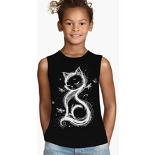 Rock&roll Kedi Prenses Siyah Kesik Kol Kız Çocuk T-Shirt