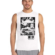 Rock&Roll Rock &roll Drift Anime Beyaz Kesik Kol | Kolsuz Erkek Tshirt | Atlet