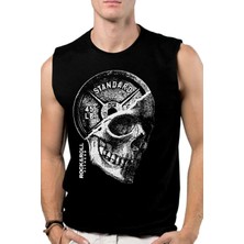 Rock&Roll Rock &roll Disk Kafa Siyah Kesik Kol | Kolsuz Erkek Tshirt | Atlet