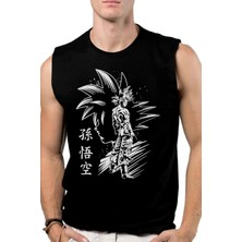 Rock&Roll Rock &roll Goku Silüet Siyah Kesik Kol | Kolsuz Erkek Tshirt | Atlet