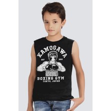 Rock&roll Anime Boksör Siyah Kesik Kol Erkek Çocuk T-Shirt