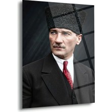 Shiny Art Mustafa Kemal Atatürk Kalpaklı Renkli Portre Cam Tablo – ATA298