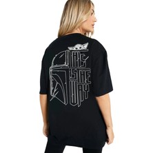 Rock&roll Kaskda Yoda Oversize Siyah Kadın Tişört