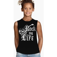 Rock&roll Hayatım Rock Siyah Kesik Kol Kız Çocuk T-Shirt