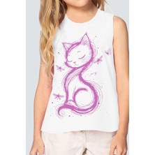 Rock&roll Kedi Prenses Beyaz Kesik Kol Kız Çocuk T-Shirt