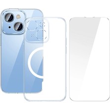 Daniska Baseus Crystal iPhone 14 6.1 Magsafe Silikon Kılıf + Tempered Ekran Koruyucu SET-(5775)
