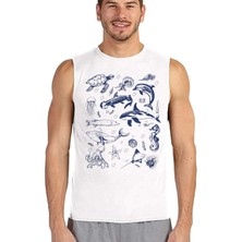 Rock&Roll Rock &roll Denizde Hayat Beyaz Kesik Kol | Kolsuz Erkek Tshirt | Atlet