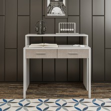 Decor Loger Modern 2 Çekmeceli Çalışma Masası Mdf Ayaklı Beyaz Dresuar Masa
