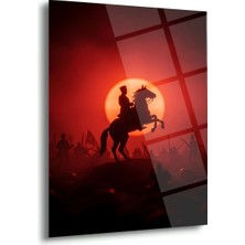 Shiny Art Atatürk At Üstünde Silüet Gün Batımı Cam Tablo – ATA287