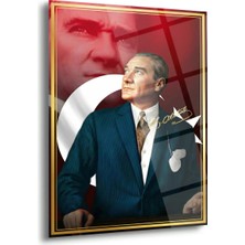Shiny Art Mustafa Kemal Atatürk Imzalı Türk Bayraklı Modern Cam Tablo – ATA304