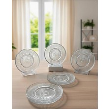 ZaTen Pazar 6’lı Kristal Cam Çay Tabağı Seti - Lüks Yıldız Kesim Sunum Tabağı