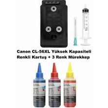 Oratek Canon Pixma E3340 / CL-56XL Renkli Yüksek Kapasite Tıpalı Ithal Muadil Dolabilen Kartuş+Mürekkep+Şırınga