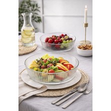 Eksen Paris Desenli 25 cm Dik Kenarlı Cam Kase 2’li Set – Şeffaf Şık Sunum & Salata Kasesi