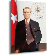 Shiny Art Mustafa Kemal Atatürk Cumhurbaşkanlığı Sembolü ve Imza Detaylı Cam Tablo – ATA303