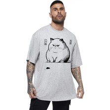 Rock&roll Kedi Fare Oversize Gri Erkek Tişört